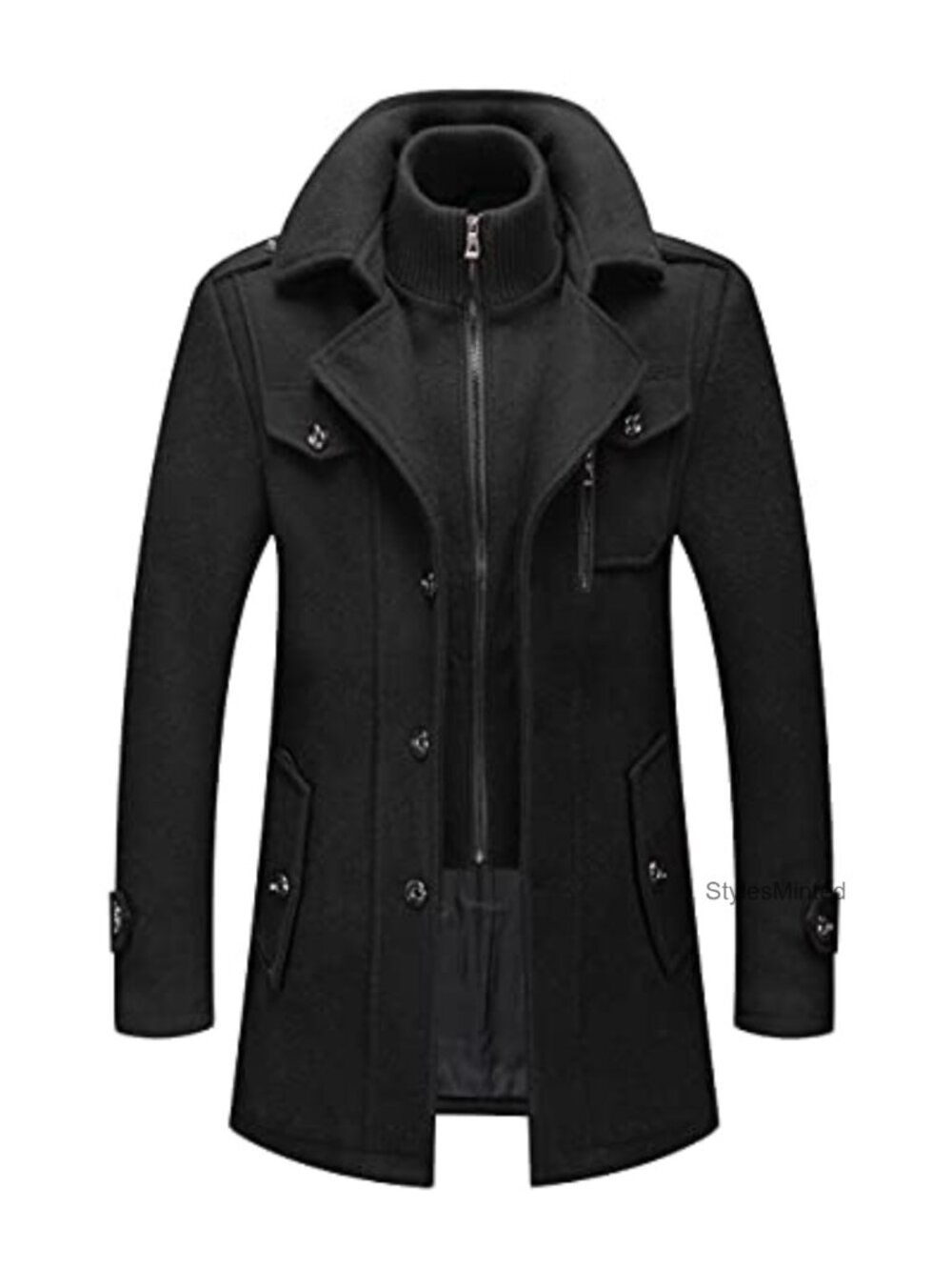 Men's Wool Blend Pea Coat Winter Trench Overcoat Long